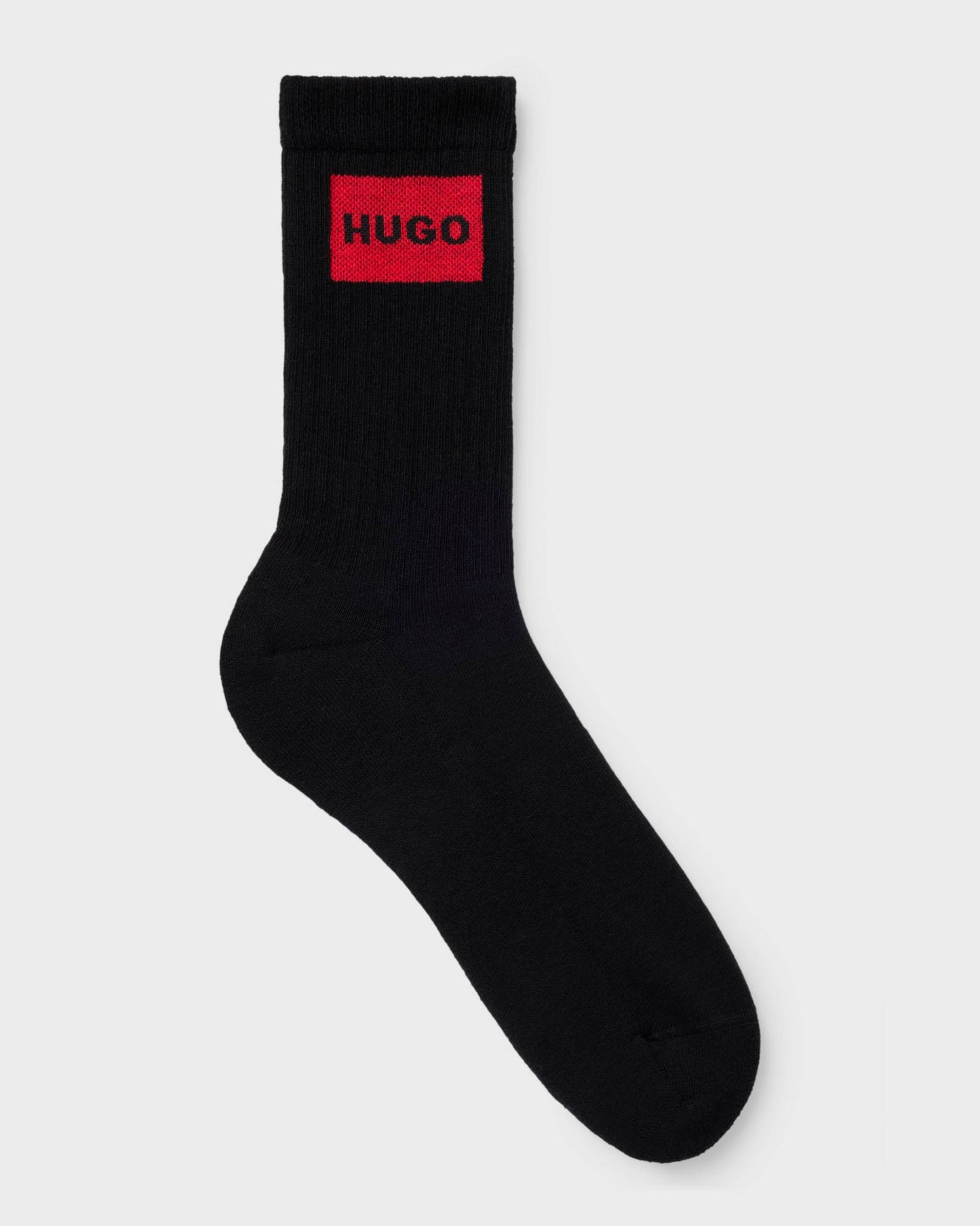 HUGO 3-Pack Quarter Length Combed Cotton Ribbed Mens Socks - Black 001