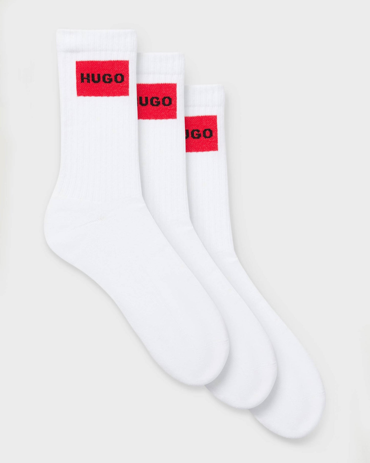 HUGO 3-Pack Quarter Length Combed Cotton Ribbed Mens Socks - White 100