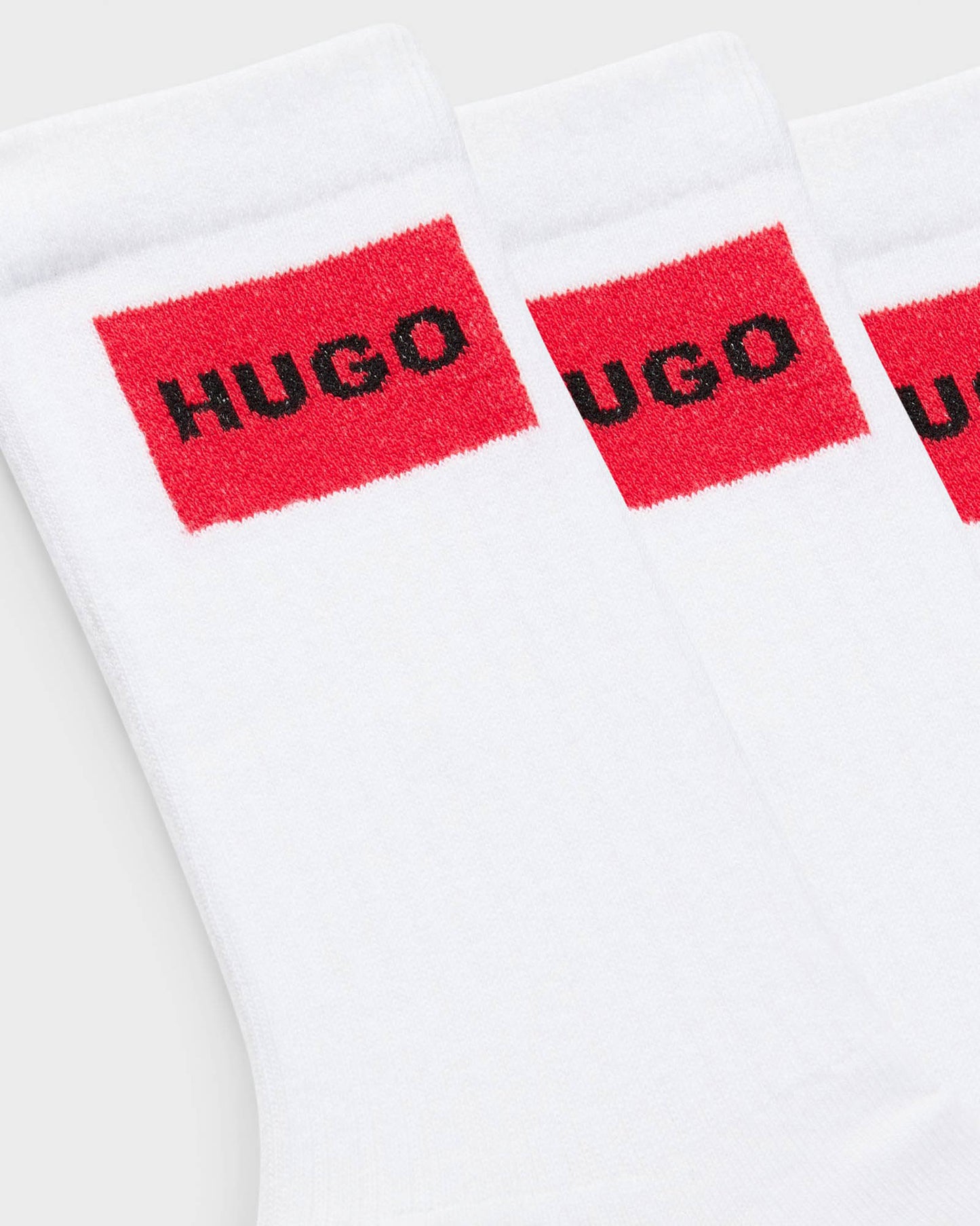 HUGO 3-Pack Quarter Length Combed Cotton Ribbed Mens Socks - White 100