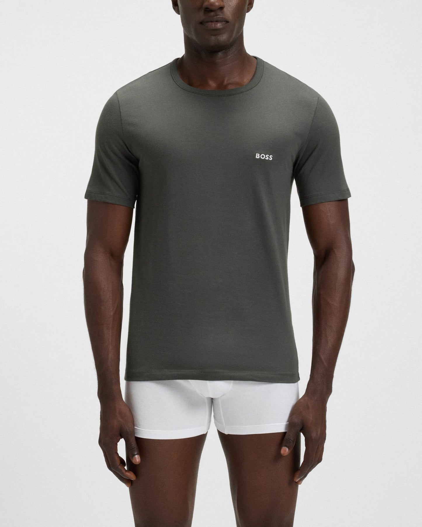 BOSS Orange Mens Three-Pack of Cotton Underwear T-Shirts with Logo Embroidery - White/Green 972