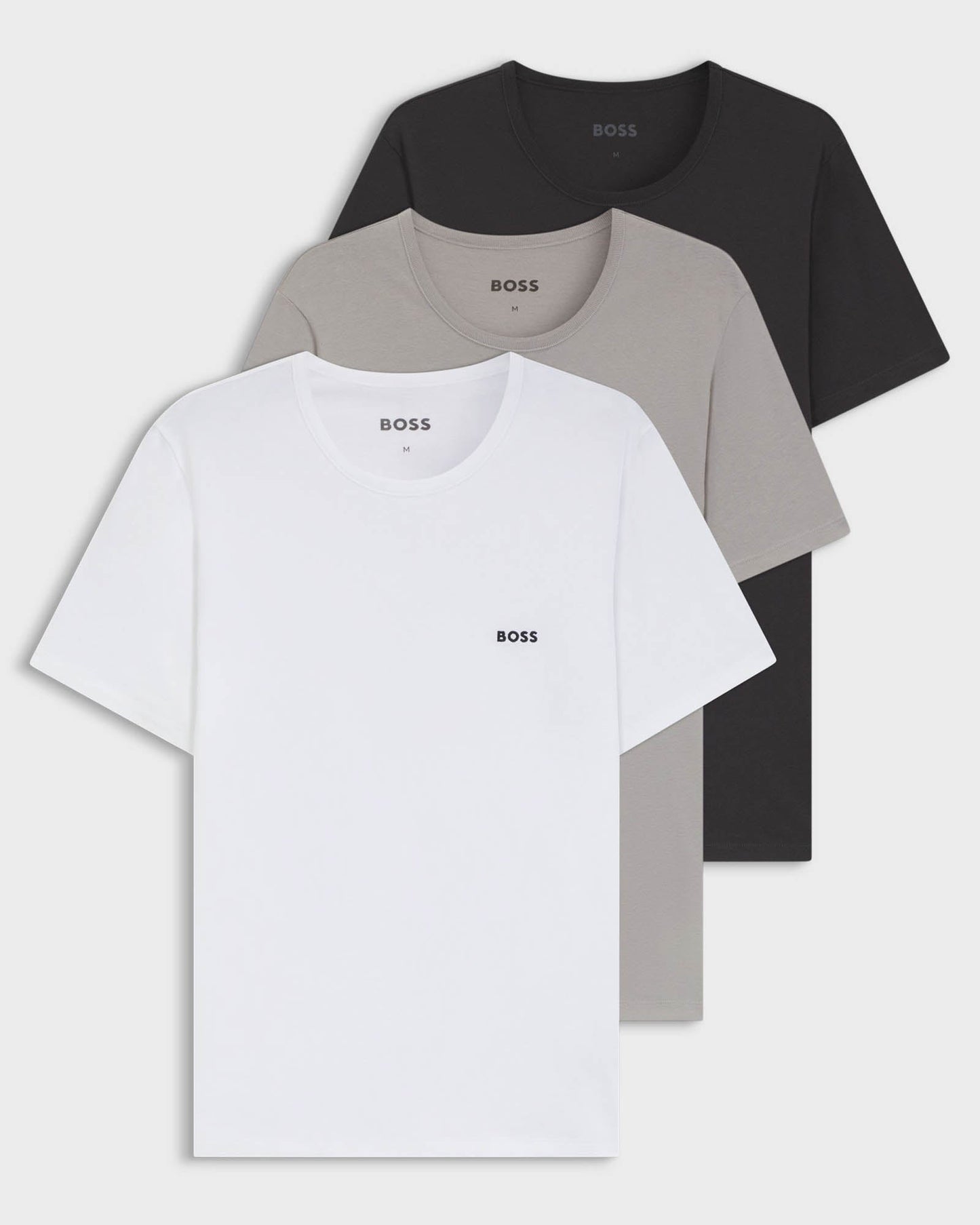 BOSS Orange Mens Three-Pack of Cotton Underwear T-Shirts with Logo Embroidery - White/Grey/Black 982