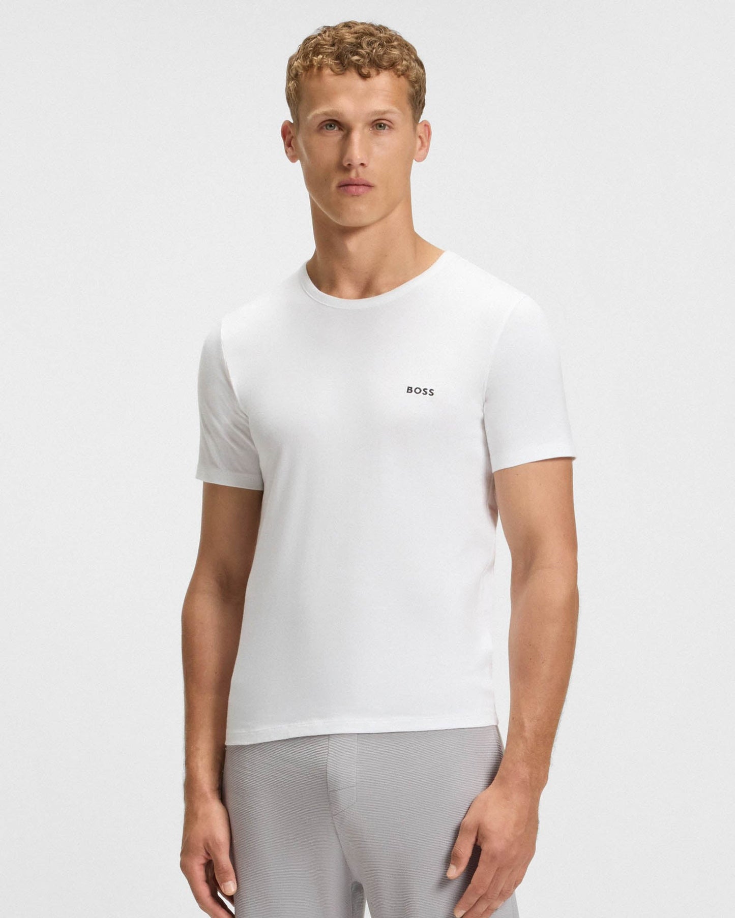 BOSS Orange Mens Three-Pack of Cotton Underwear T-Shirts with Logo Embroidery - White/Grey/Black 982