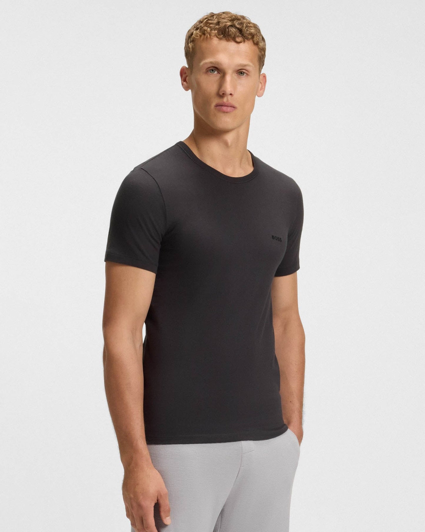 BOSS Orange Mens Three-Pack of Cotton Underwear T-Shirts with Logo Embroidery - White/Grey/Black 982