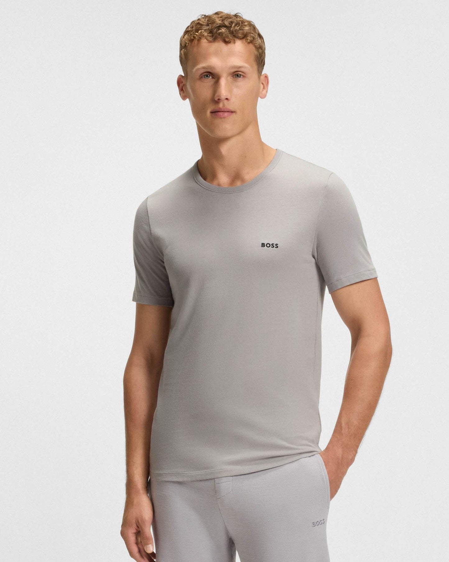 BOSS Orange Mens Three-Pack of Cotton Underwear T-Shirts with Logo Embroidery - White/Grey/Black 982