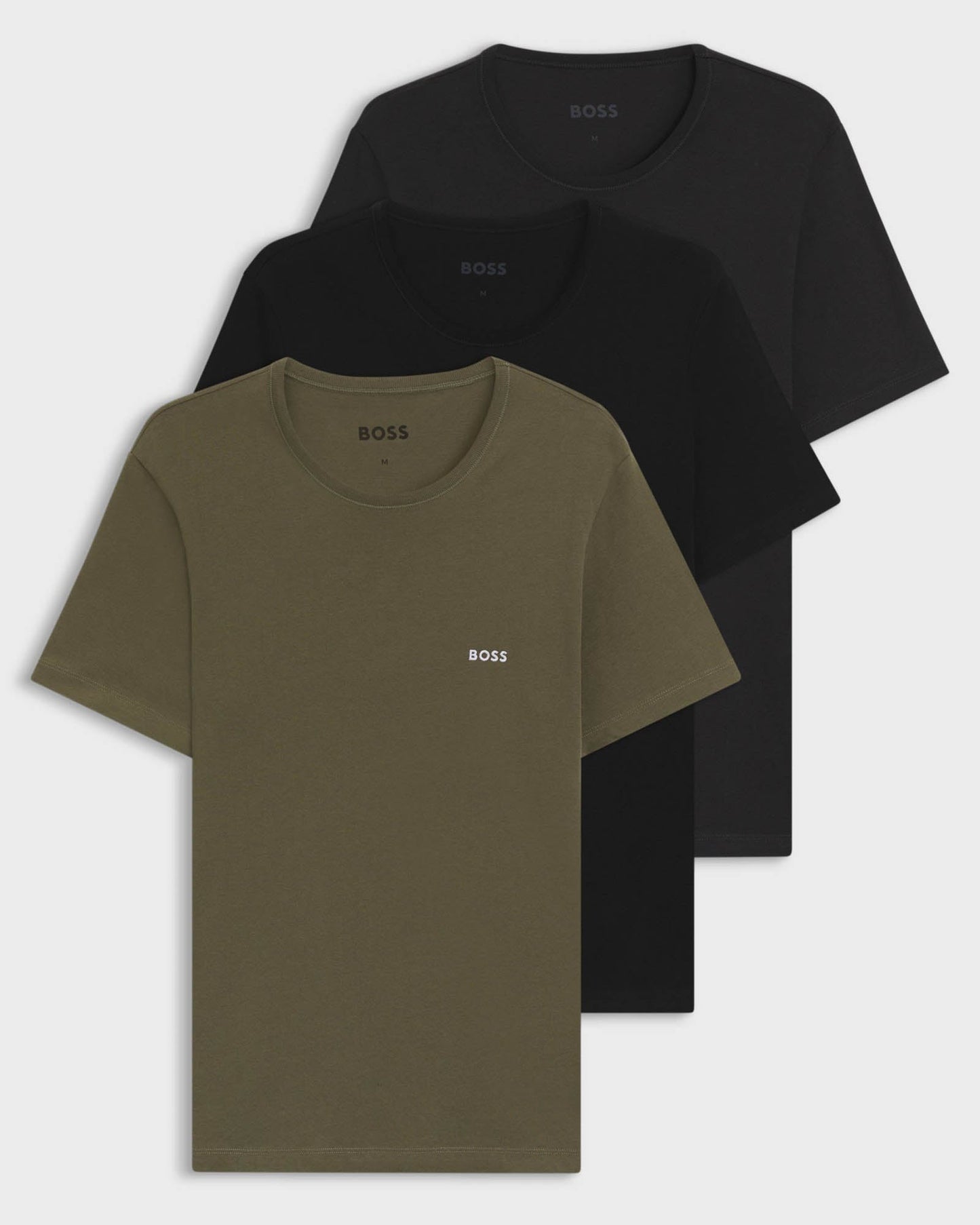 BOSS Orange Mens Three-Pack of Cotton Underwear T-Shirts with Logo Embroidery - Green/Black/Grey 983