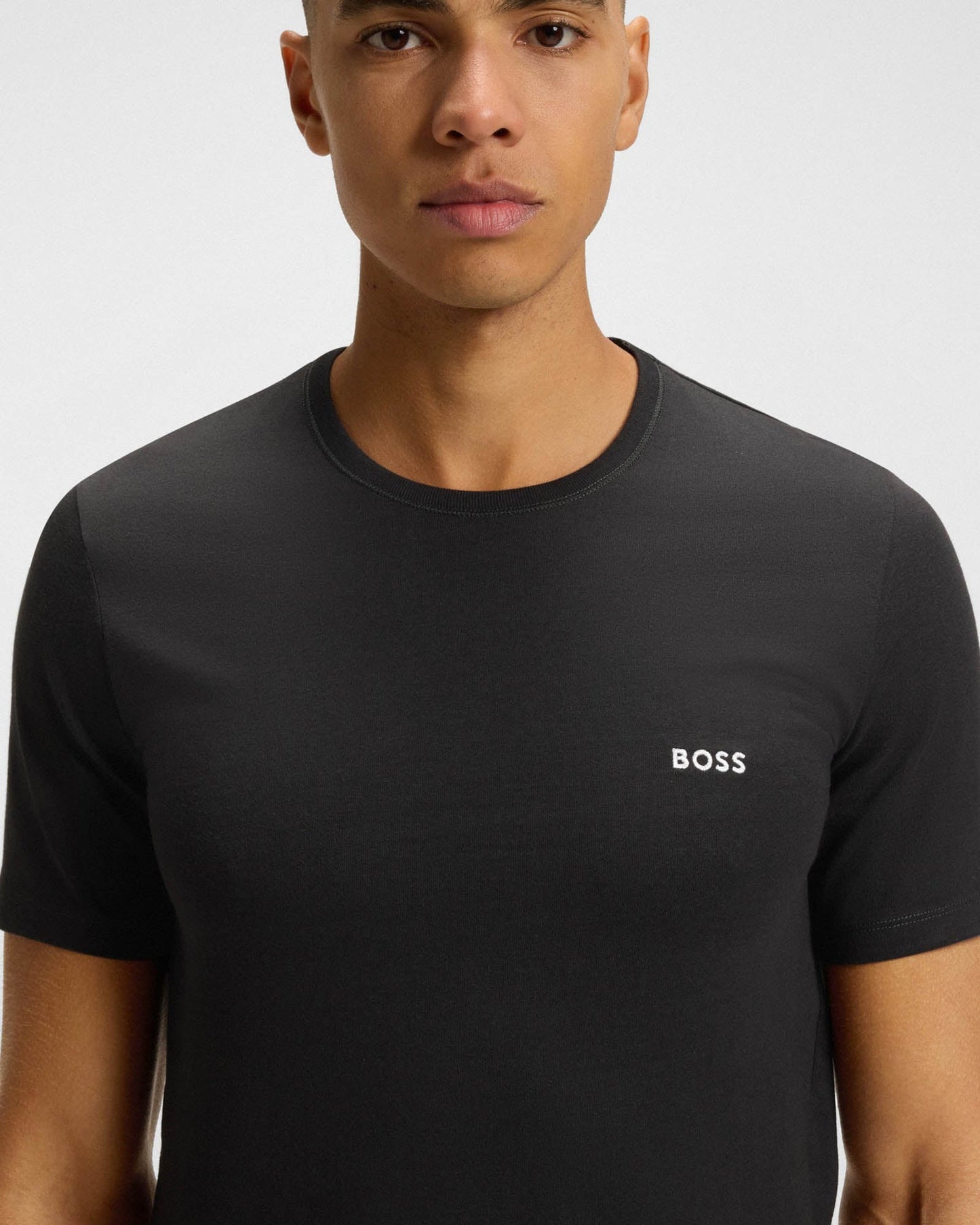 BOSS Orange Mens Three-Pack of Cotton Underwear T-Shirts with Logo Embroidery - Green/Black/Grey 983
