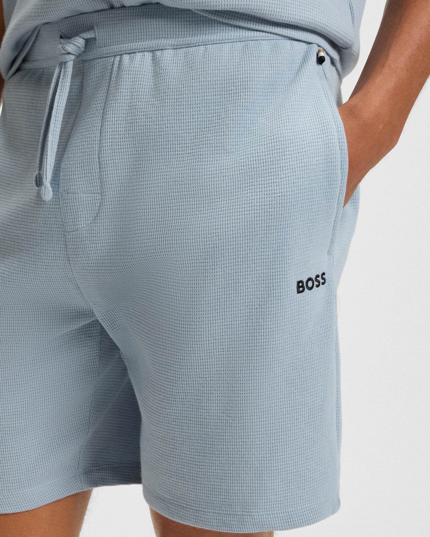 BOSS Orange Waffle Mens Cotton Blend Waffle Structure Pyjama Shorts with Embroidered Logo - Open Blue 483