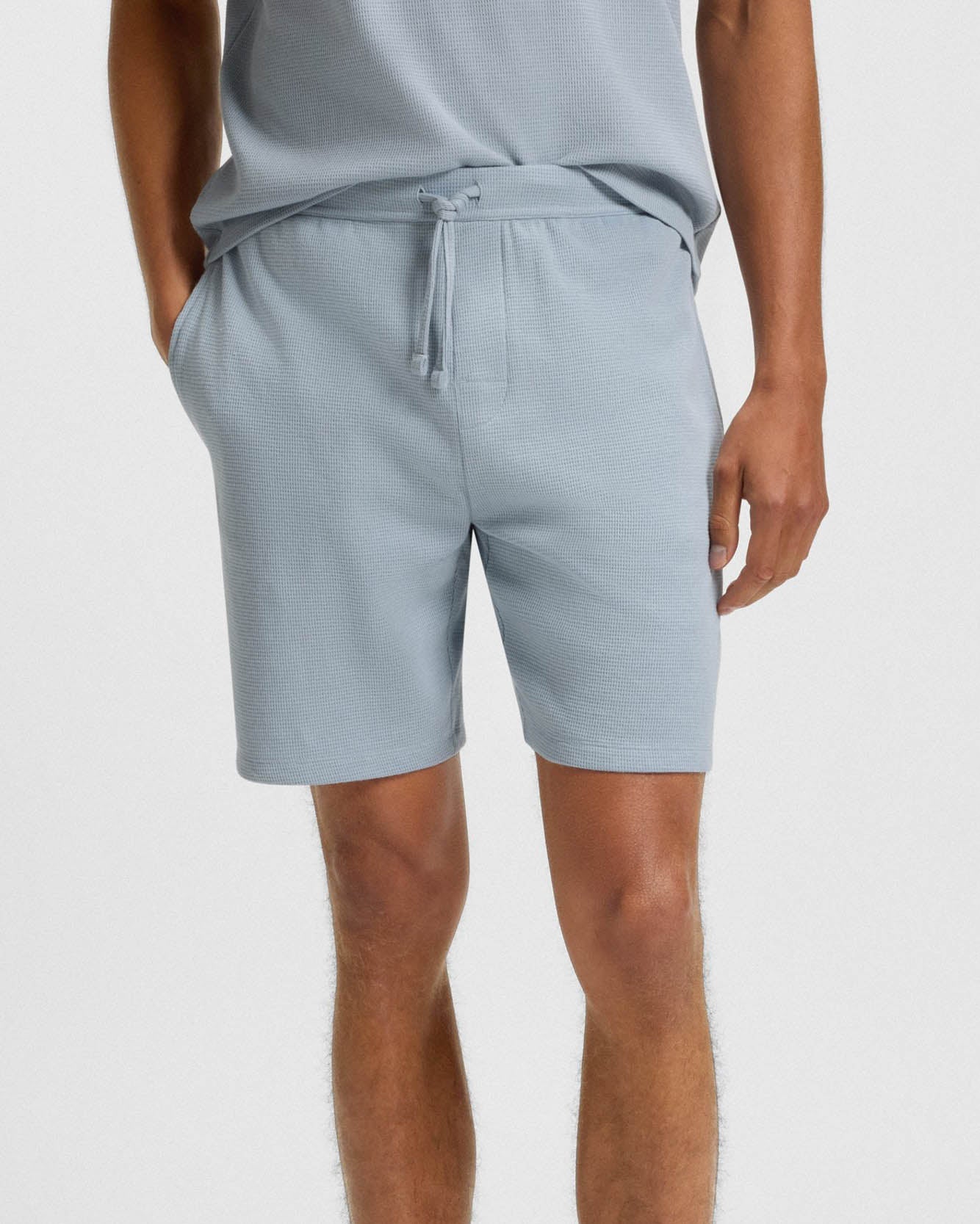 BOSS Orange Waffle Mens Cotton Blend Waffle Structure Pyjama Shorts with Embroidered Logo - Open Blue 483