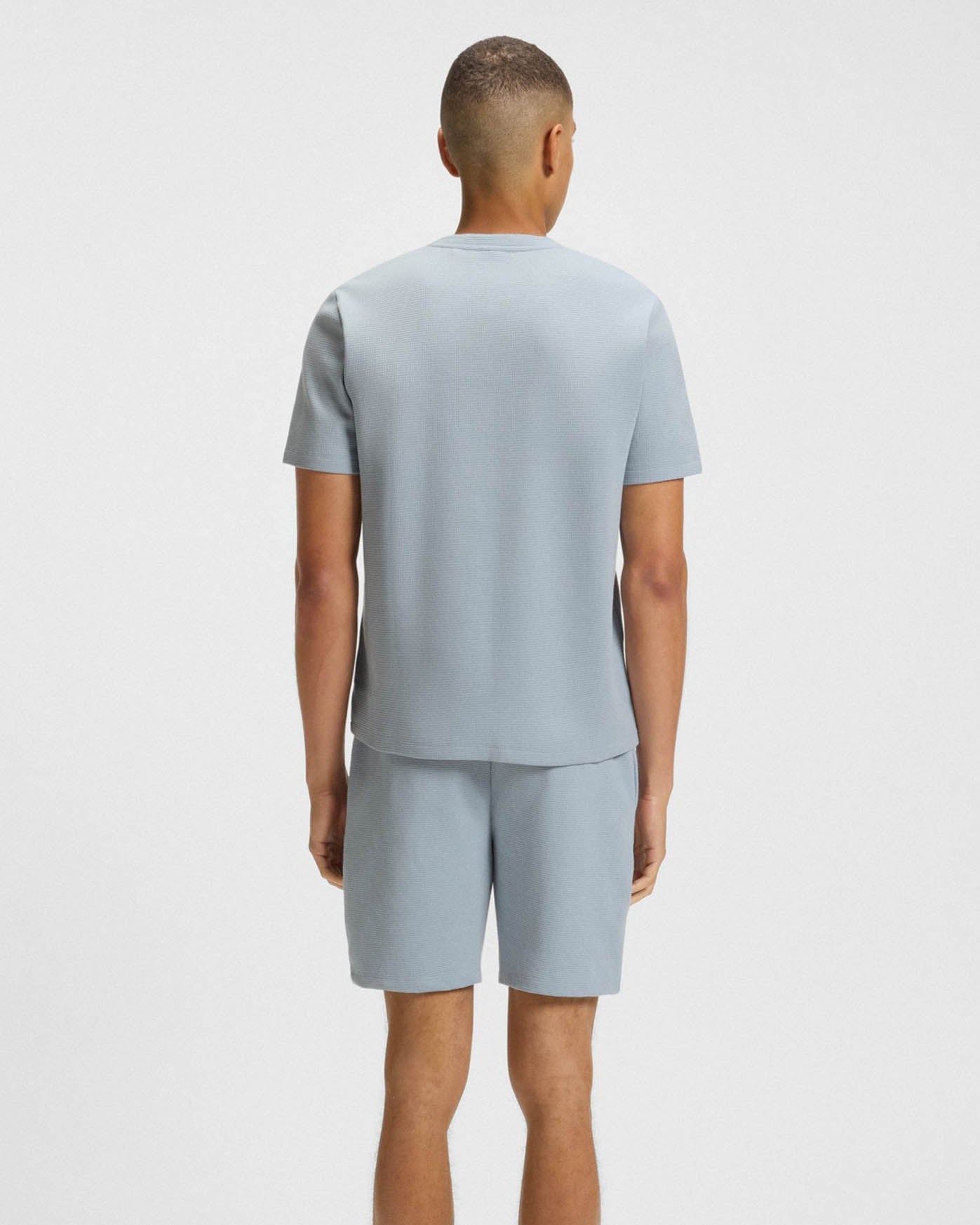 BOSS Orange Waffle Mens Cotton Blend Waffle Structure Pyjama Shorts with Embroidered Logo - Open Blue 483