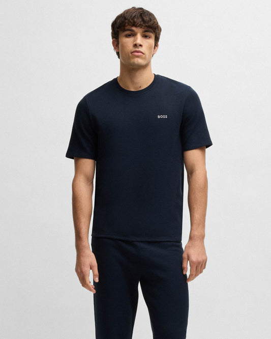 BOSS Orange Waffle Mens Cotton-Blend Pyjama T-Shirt with Embroidered Logo NOS - Dark Blue 403