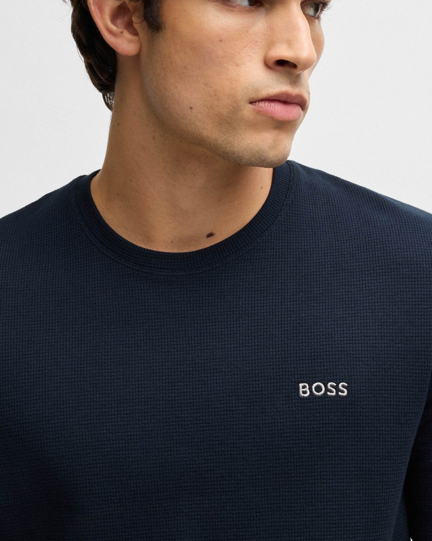 BOSS Orange Waffle Mens Cotton-Blend Pyjama T-Shirt with Embroidered Logo NOS - Dark Blue 403