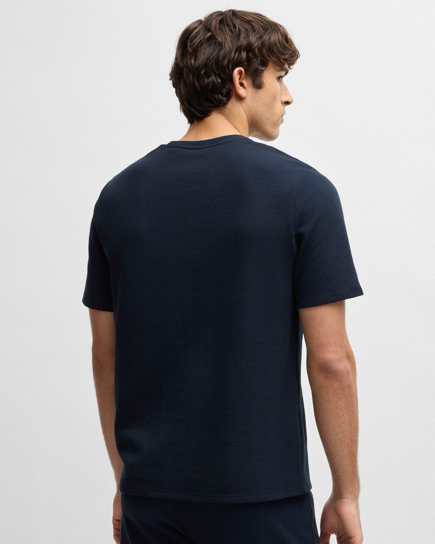 BOSS Orange Waffle Mens Cotton-Blend Pyjama T-Shirt with Embroidered Logo NOS - Dark Blue 403