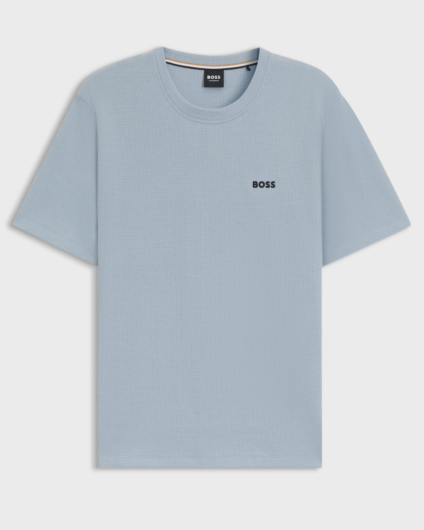 BOSS Orange Waffle Mens Cotton-Blend Pyjama T-Shirt with Embroidered Logo - Open Blue 483