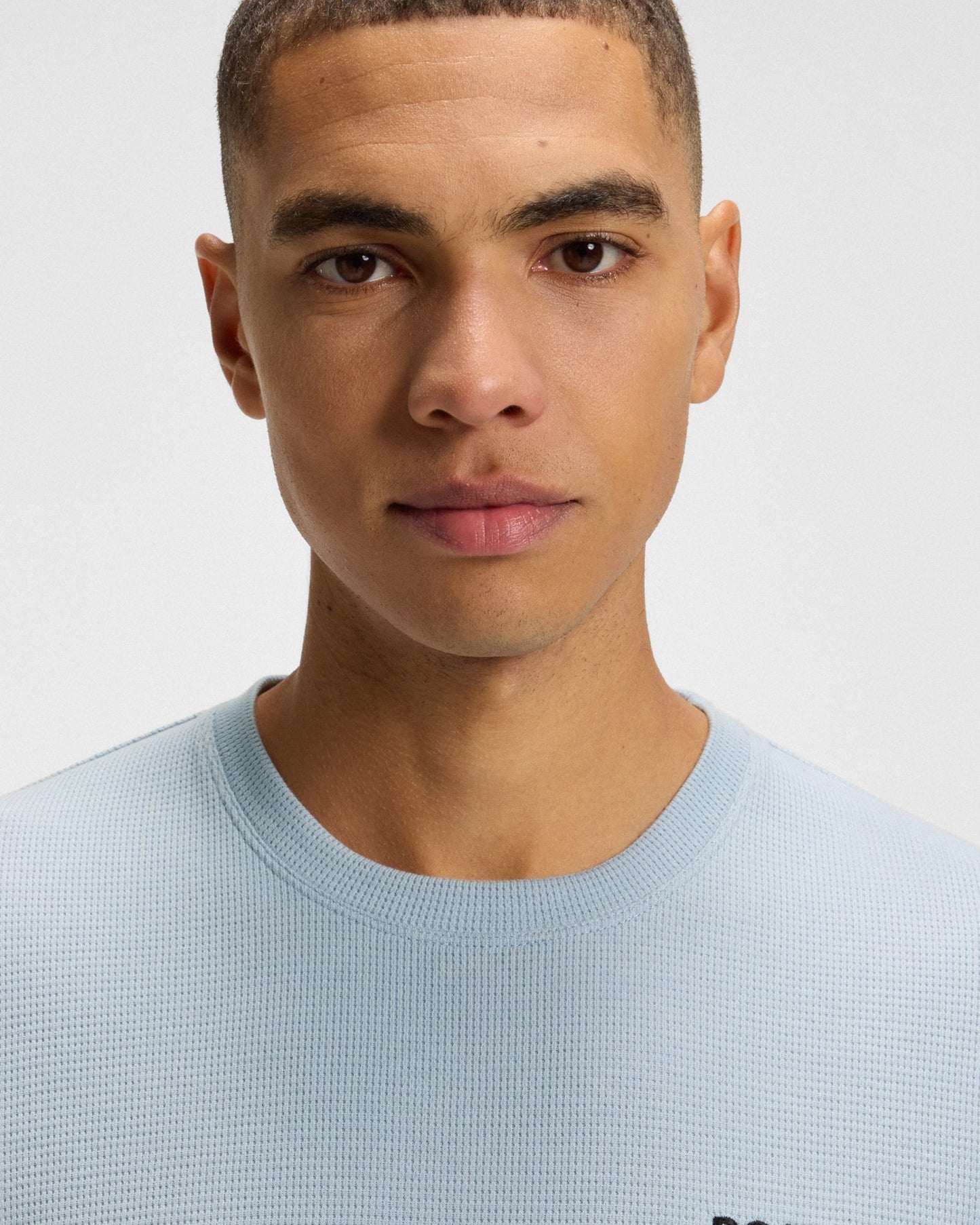 BOSS Orange Waffle Mens Cotton-Blend Pyjama T-Shirt with Embroidered Logo - Open Blue 483