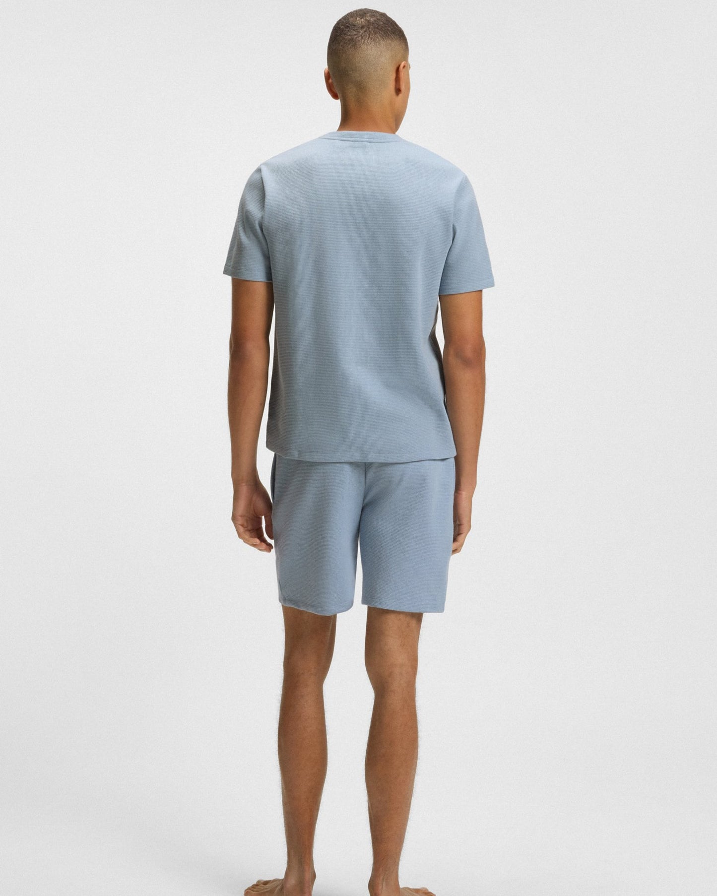 BOSS Orange Waffle Mens Cotton-Blend Pyjama T-Shirt with Embroidered Logo - Open Blue 483