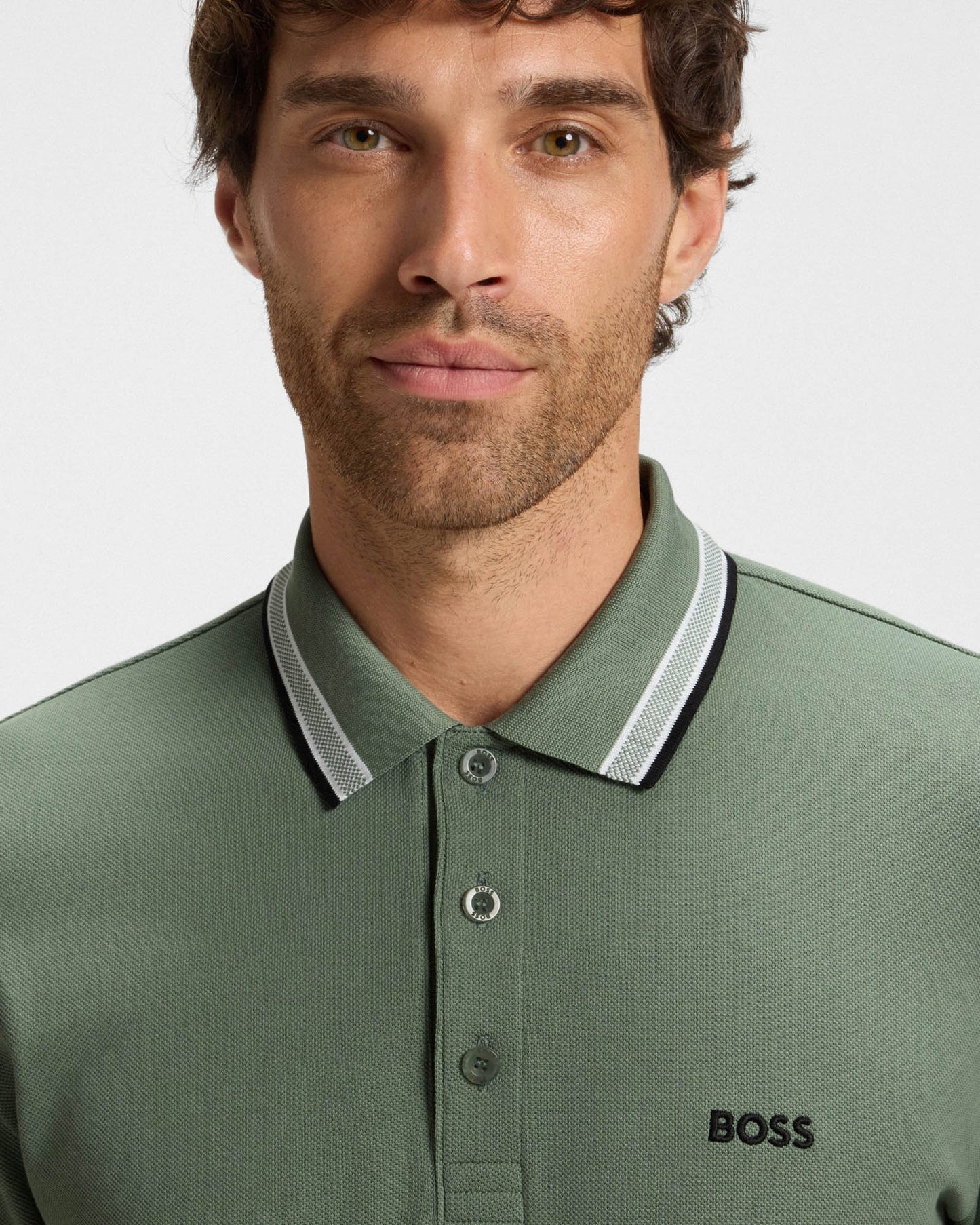 BOSS Green Plisy Mens Long Sleeve Polo Shirt - Open Green 359