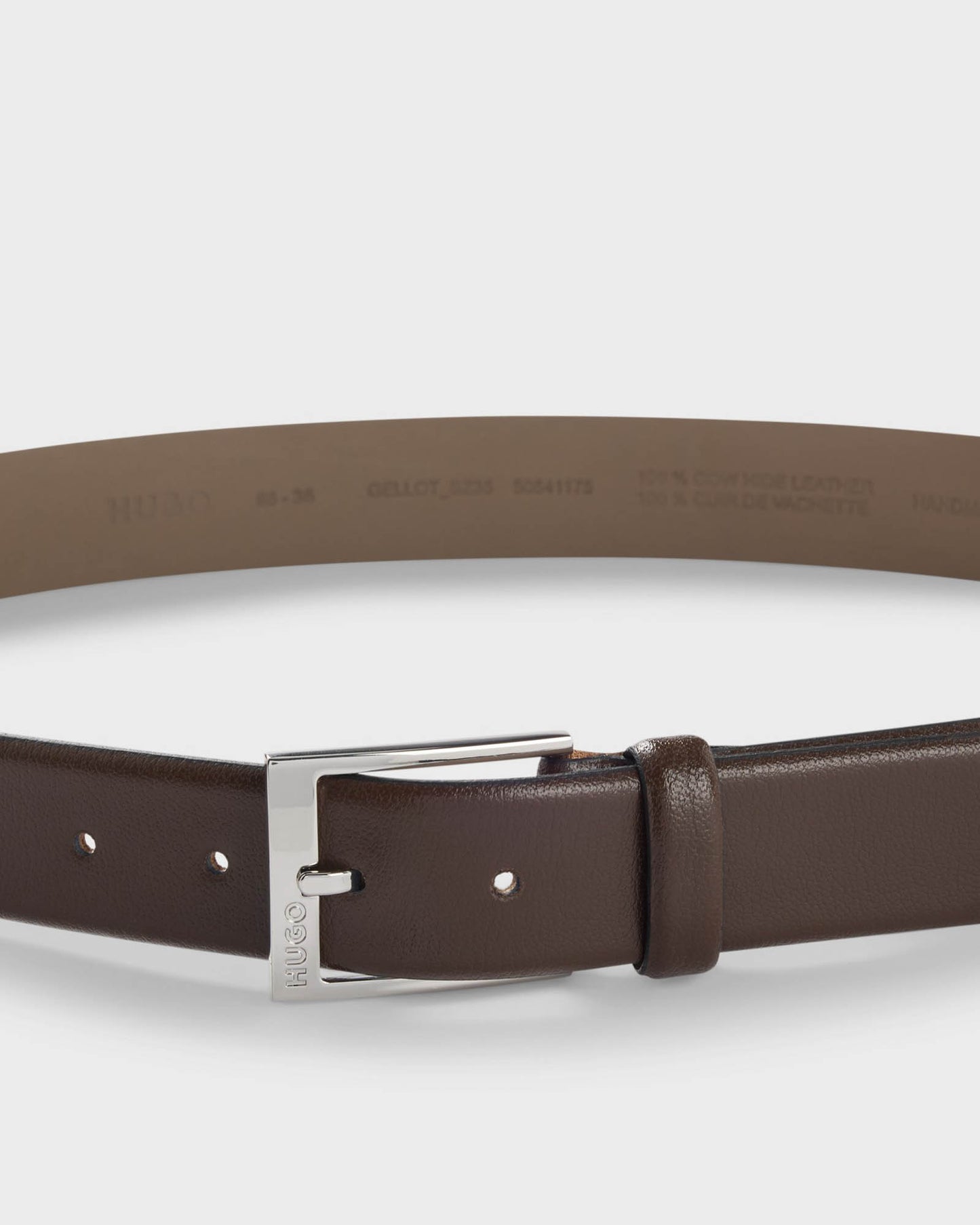 HUGO Gellot Mens Grained-Leather Belt with Logo Engraved Buckle - Dark Brown 202