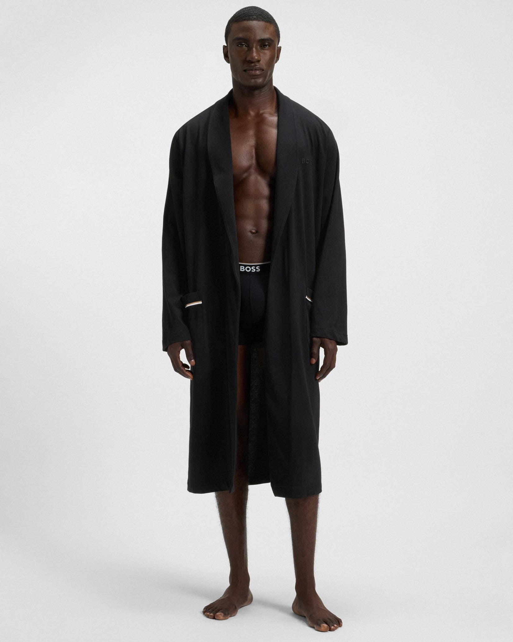BOSS Orange Mens Cotton Jersey Dressing Gown - Black 001 CHO BOSS Orange Mens Cotton Jersey Dressing Gown - Black 001 CHO