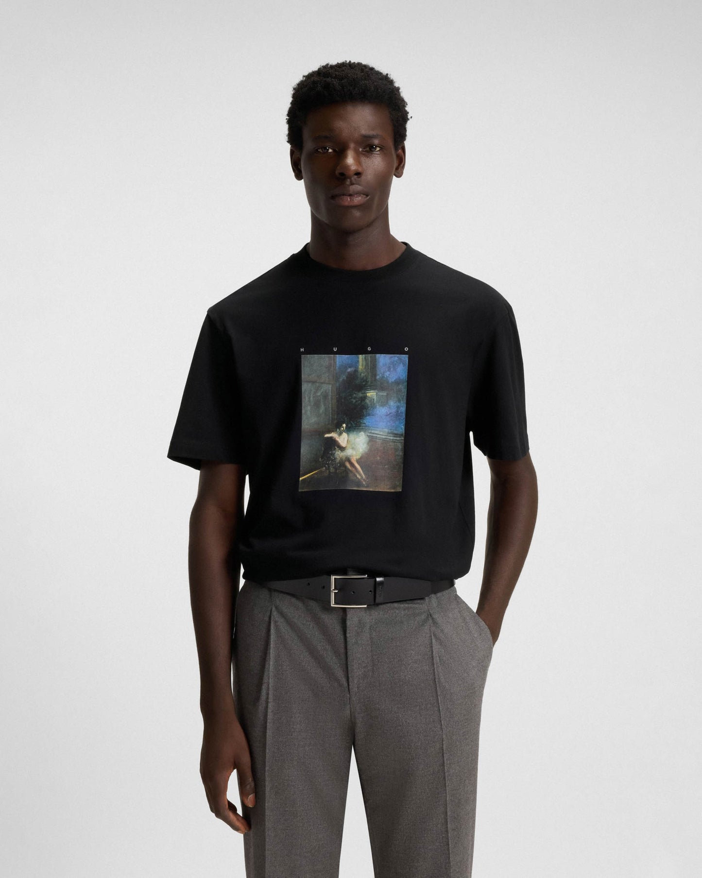 HUGO x apoh Dabolos Mens Cotton-Jersey T-Shirt with Ballerina Artwork  - Black 001