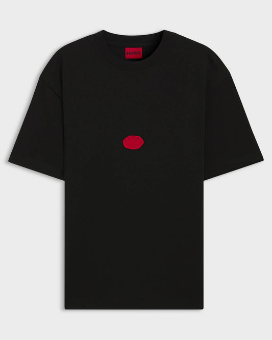 HUGO Divis Mens Cotton-Jersey T-Shirt with Wax Stamp Logo - Black 001