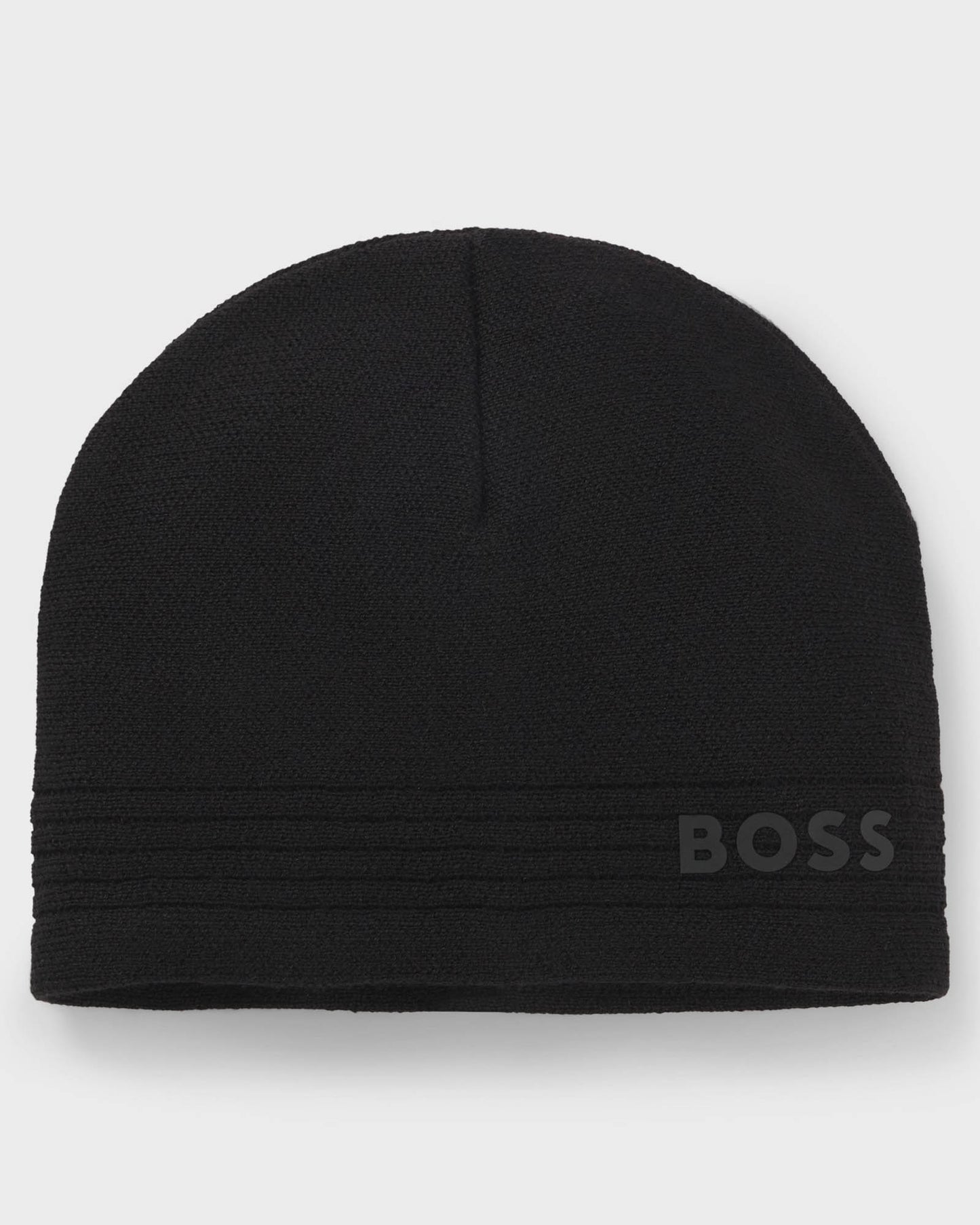 BOSS Green Afleece X Mens Wool-Blend Beanie Hat with Rubber-Print Logo - Black 001