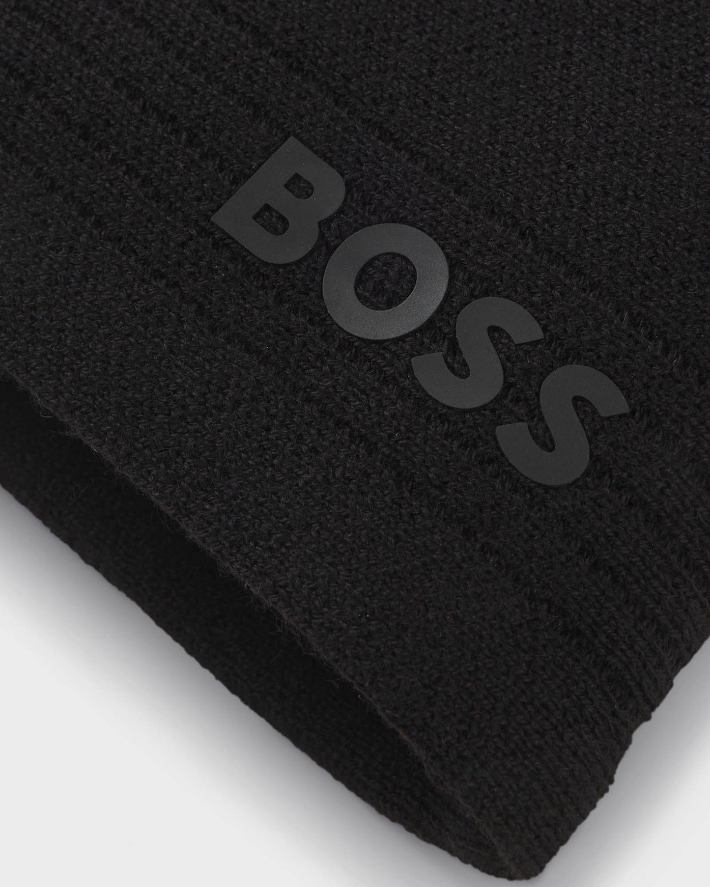 BOSS Green Afleece X Mens Wool-Blend Beanie Hat with Rubber-Print Logo - Black 001