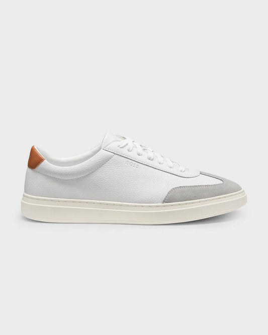 BOSS Orange Kieran Mens Grained-Leather Trainers with Contrast Backtab - Natural 108