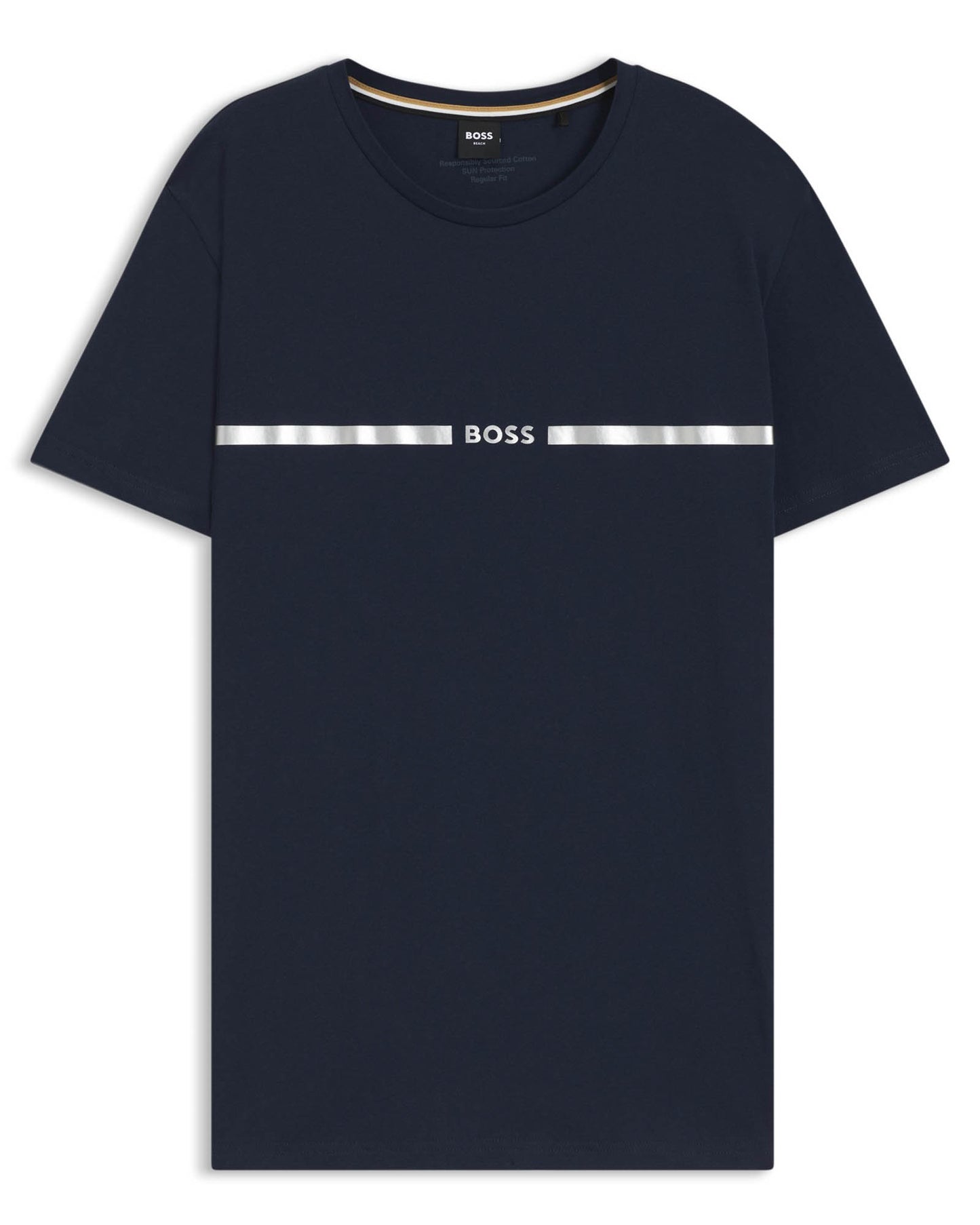 BOSS Orange Mens Metallic Stripe Logo T-Shirt - Navy 412