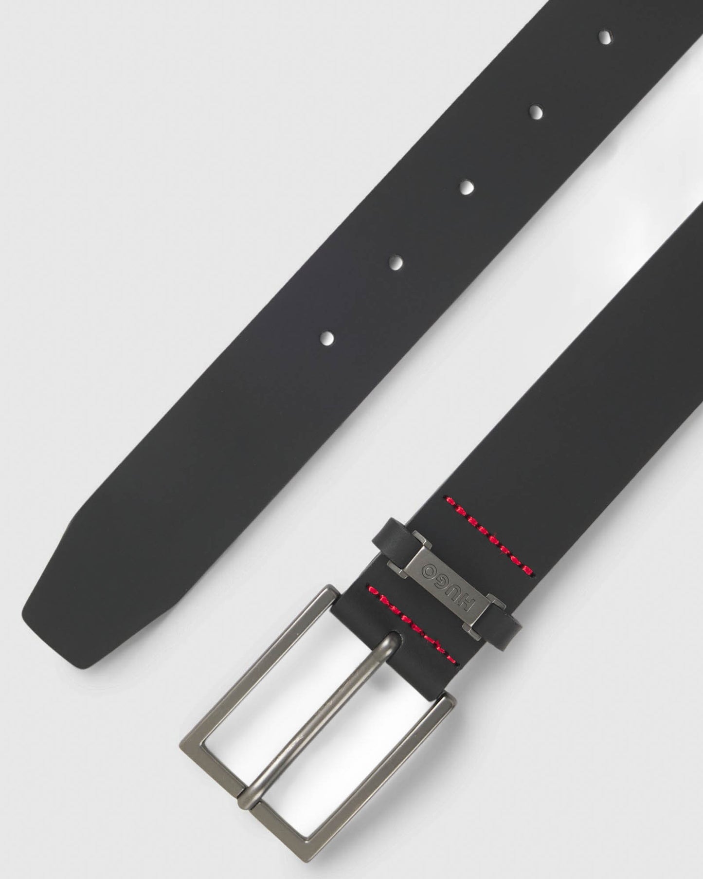 HUGO Gabriel Mens Buffalo-Leather Belt with Logo Keeper and Polished Hardware - Black 002
