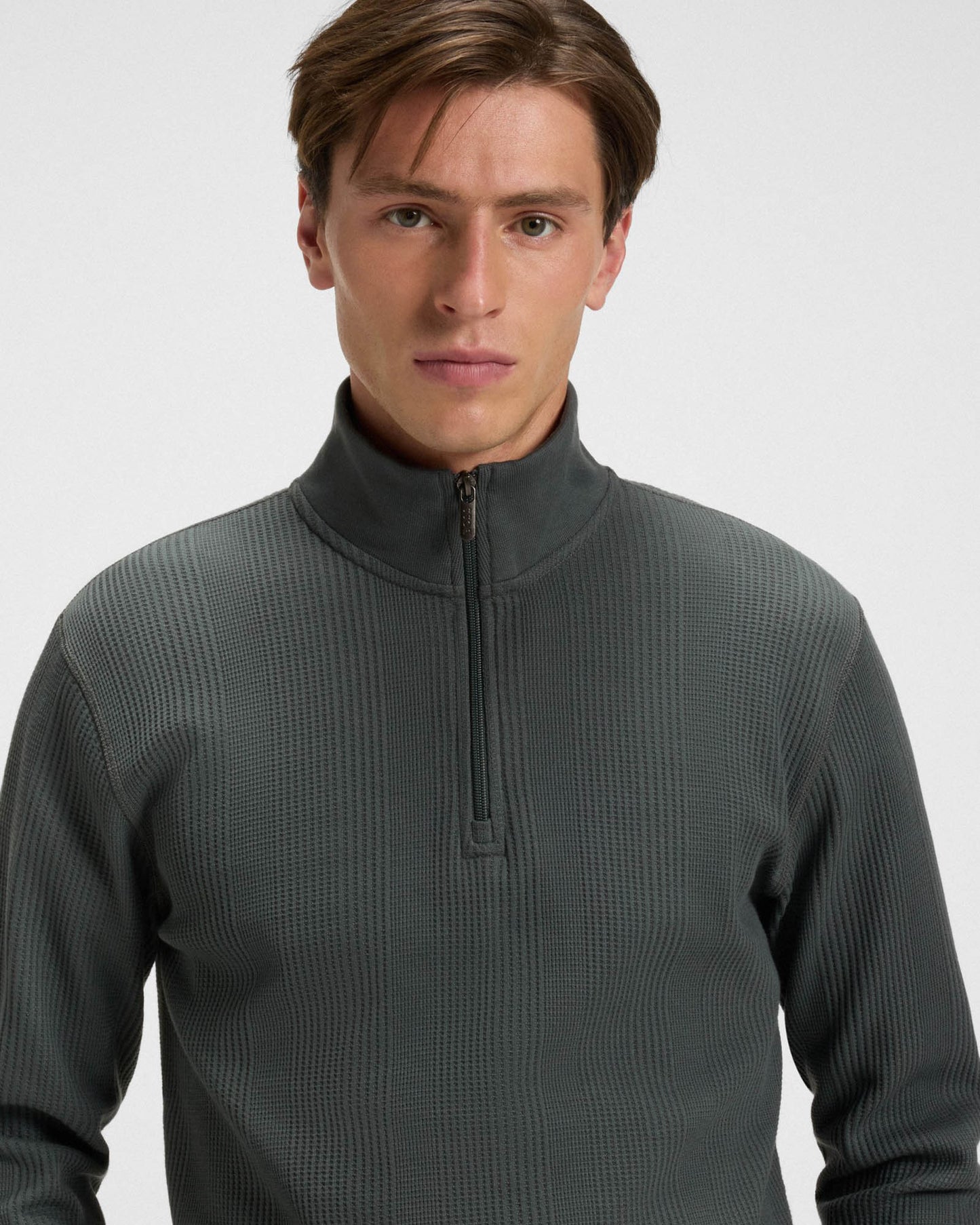 BOSS Orange Structure Mens 1/4 Zip Loungewear Top - Open Green 345