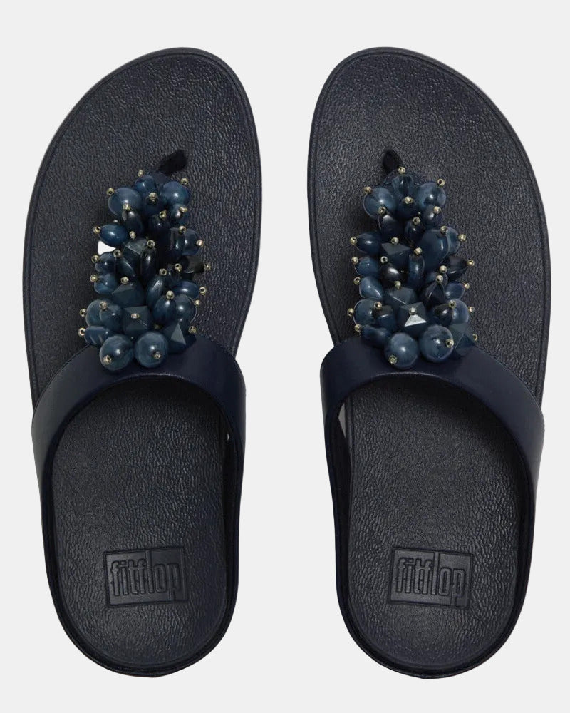 FitFlop Womens Fino Bead-Cluster Toe-Post Sandals - Midnight Navy 399
