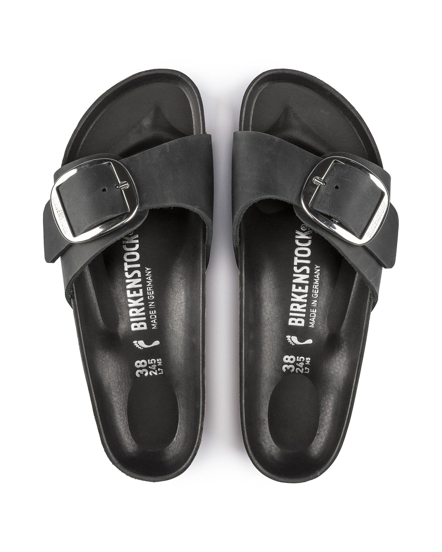 Birkenstock Madrid Big Buckle Oiled Leather Womens Sandals - Black