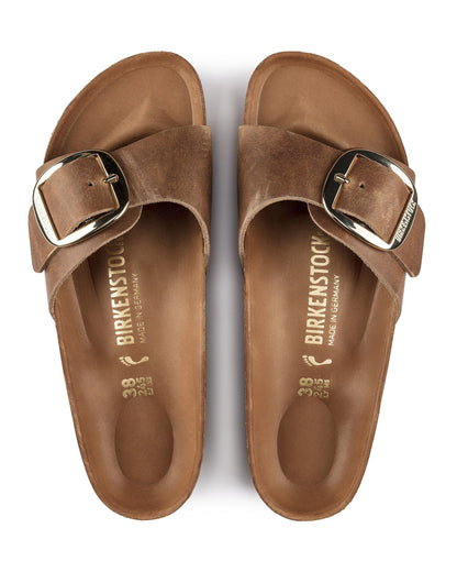 Birkenstock Madrid Big Buckle Oiled Leather Womens Sandals - Cognac
