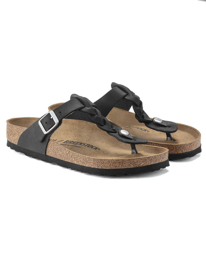 Birkenstock Gizeh Braided Natural Oiled Leather Womens Sandals - Black