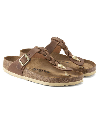 Birkenstock Gizeh Braided Natural Oiled Leather Womens Sandals - Cognac