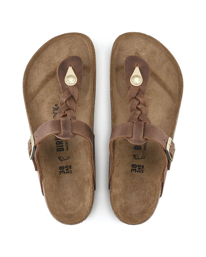 Birkenstock Gizeh Braided Natural Oiled Leather Womens Sandals - Cognac