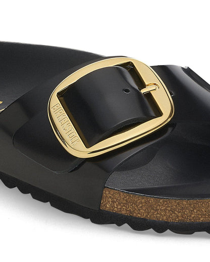 Birkenstock Madrid Big Buckle Natural Patent Leather Womens Sandals - High-Shine Black