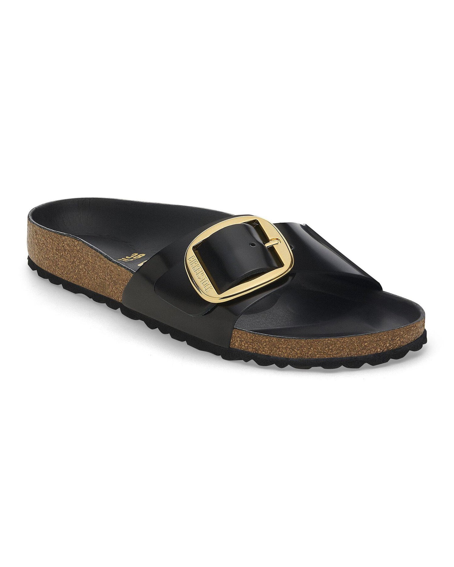Birkenstock Madrid Big Buckle Natural Patent Leather Womens Sandals - High-Shine Black