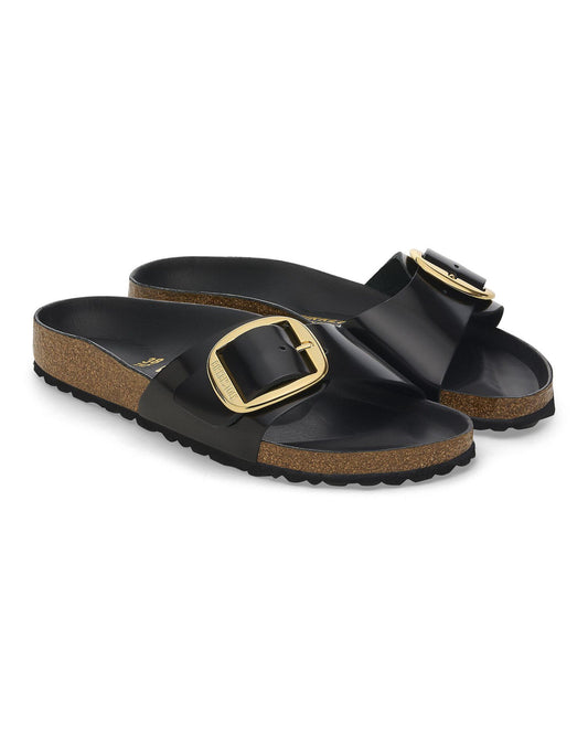 Birkenstock Madrid Big Buckle Natural Patent Leather Womens Sandals - High-Shine Black