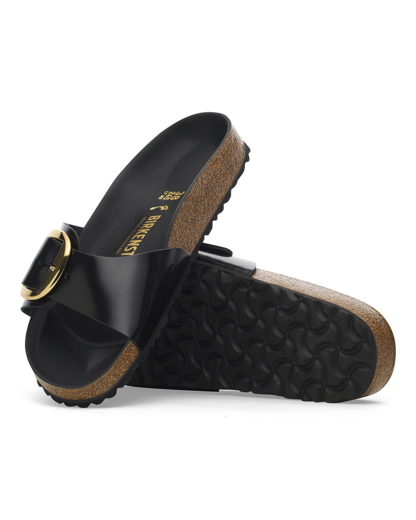 Birkenstock Madrid Big Buckle Natural Patent Leather Womens Sandals - High-Shine Black