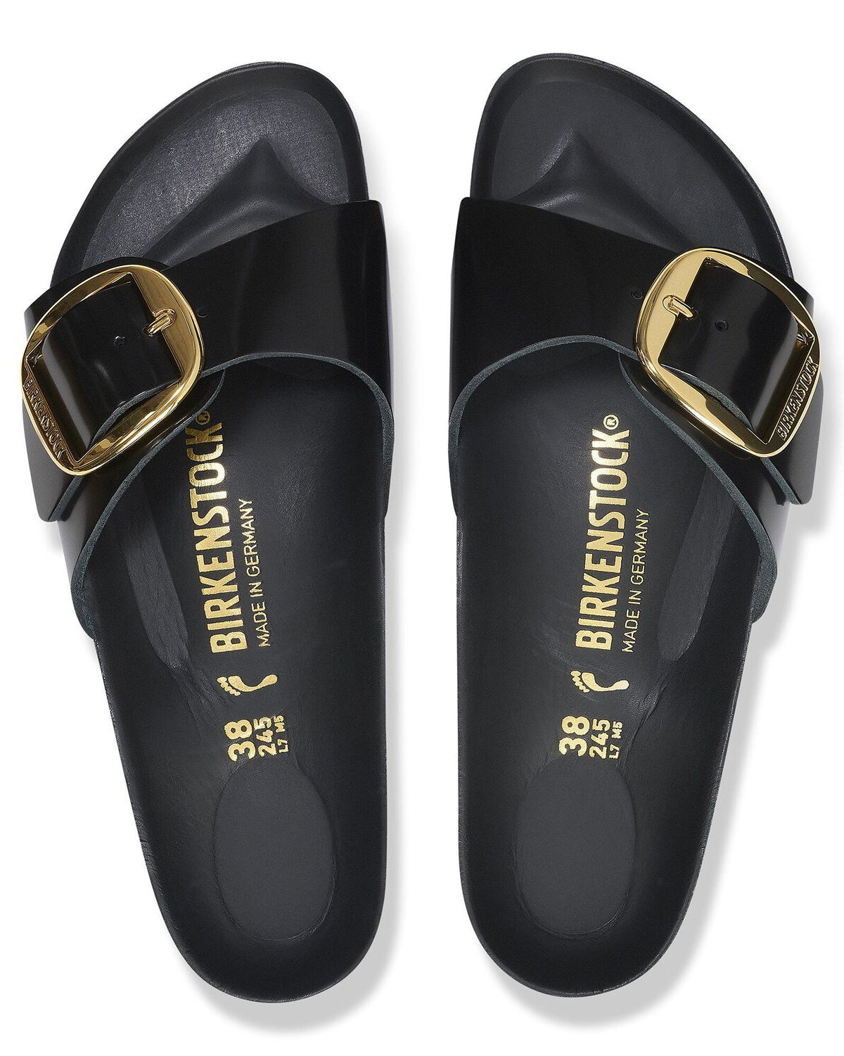 Birkenstock Madrid Big Buckle Natural Patent Leather Womens Sandals - High-Shine Black