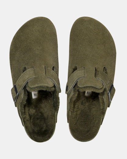 Birkenstock Boston VL Sheepskin Womens Clogs - Thyme