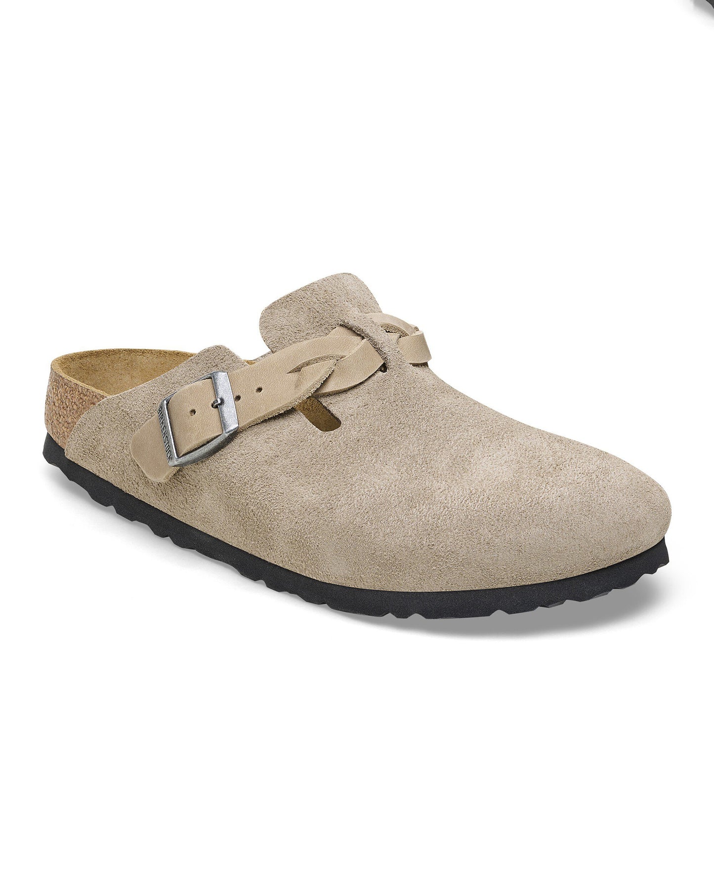 Birkenstock Boston Braided Suede Leather Womens Clogs - Taupe