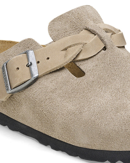 Birkenstock Boston Braided Suede Leather Womens Clogs - Taupe