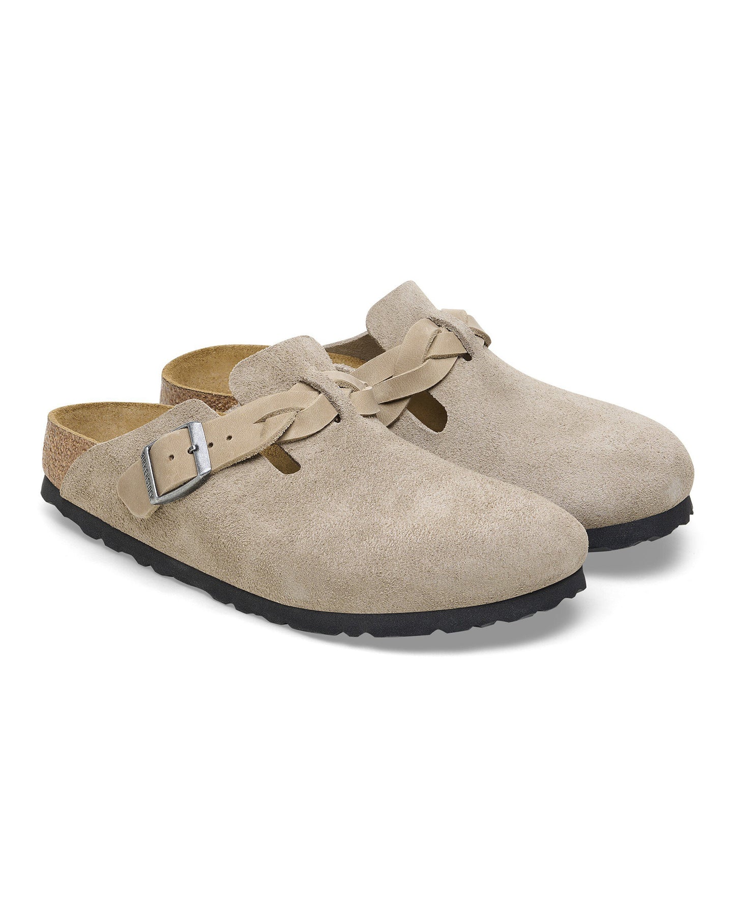 Birkenstock Boston Braided Suede Leather Womens Clogs - Taupe