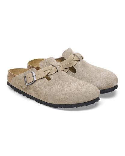 Birkenstock Boston Braided Suede Leather Womens Clogs - Taupe