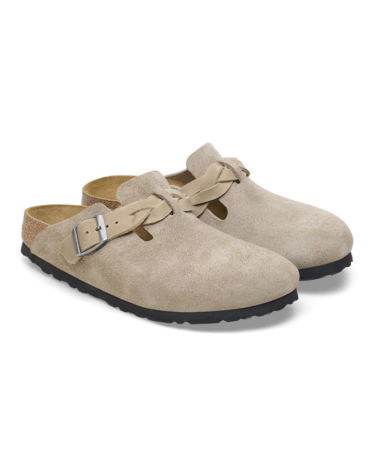 Birkenstock Boston Braided Suede Leather Womens Clogs - Taupe