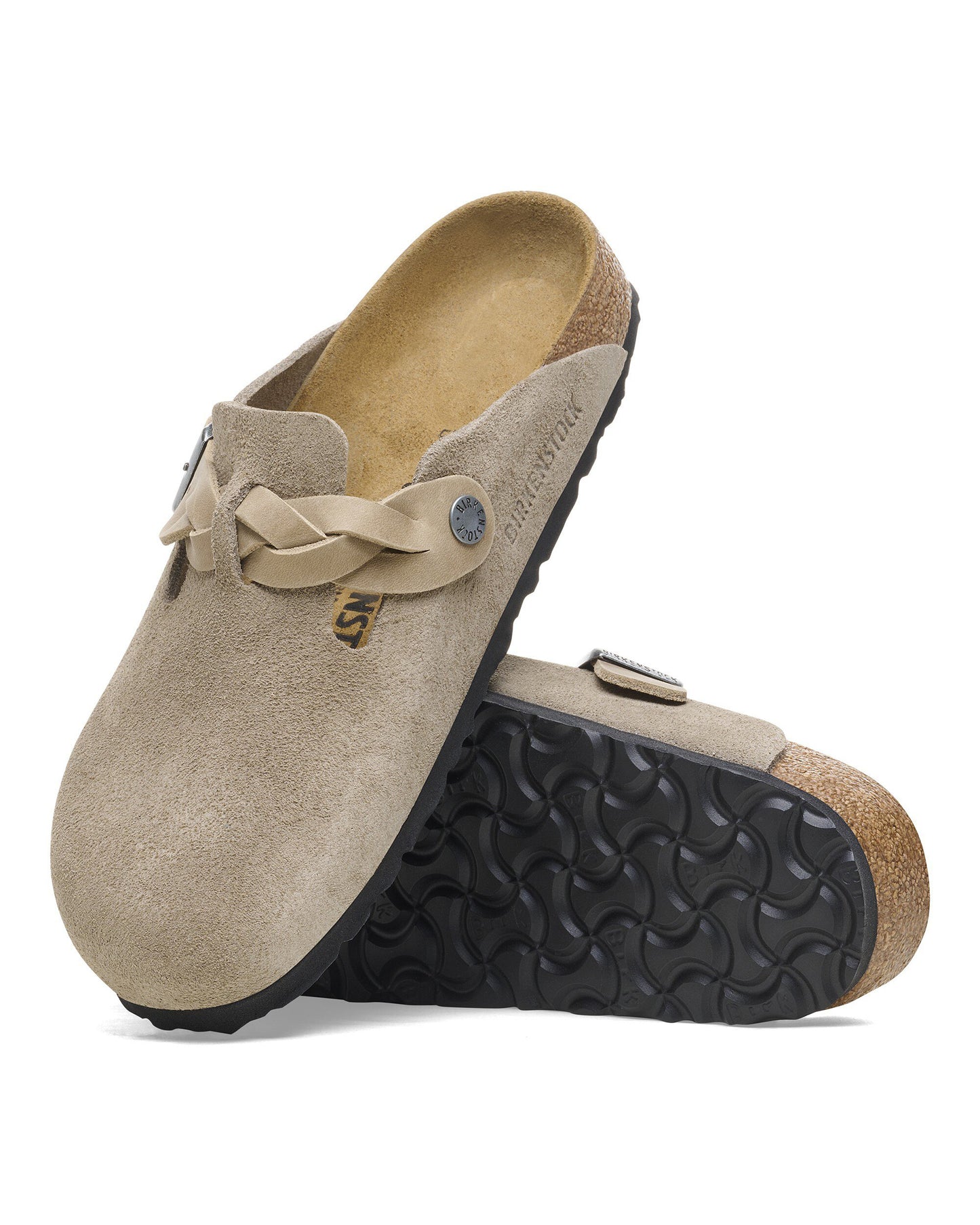 Birkenstock Boston Braided Suede Leather Womens Clogs - Taupe