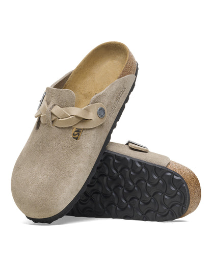 Birkenstock Boston Braided Suede Leather Womens Clogs - Taupe