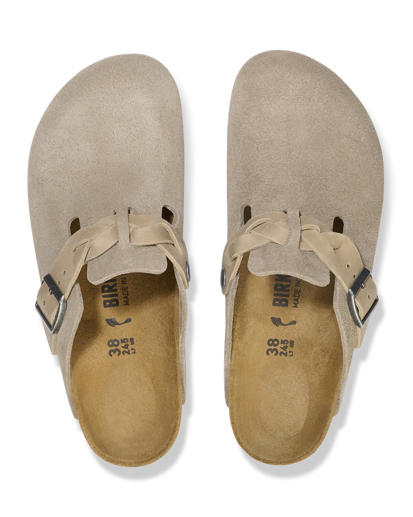 Birkenstock Boston Braided Suede Leather Womens Clogs - Taupe